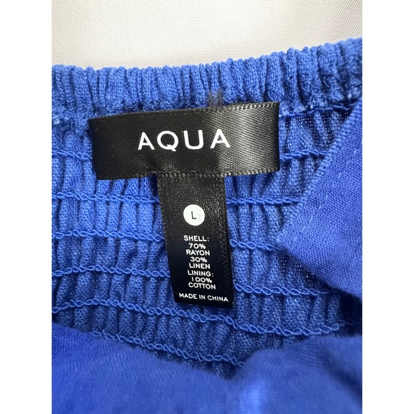 AQUA Blue Midi Dress Linen Blend Tie-Front Sundress Party Casual Size L - Picture 5 of 8